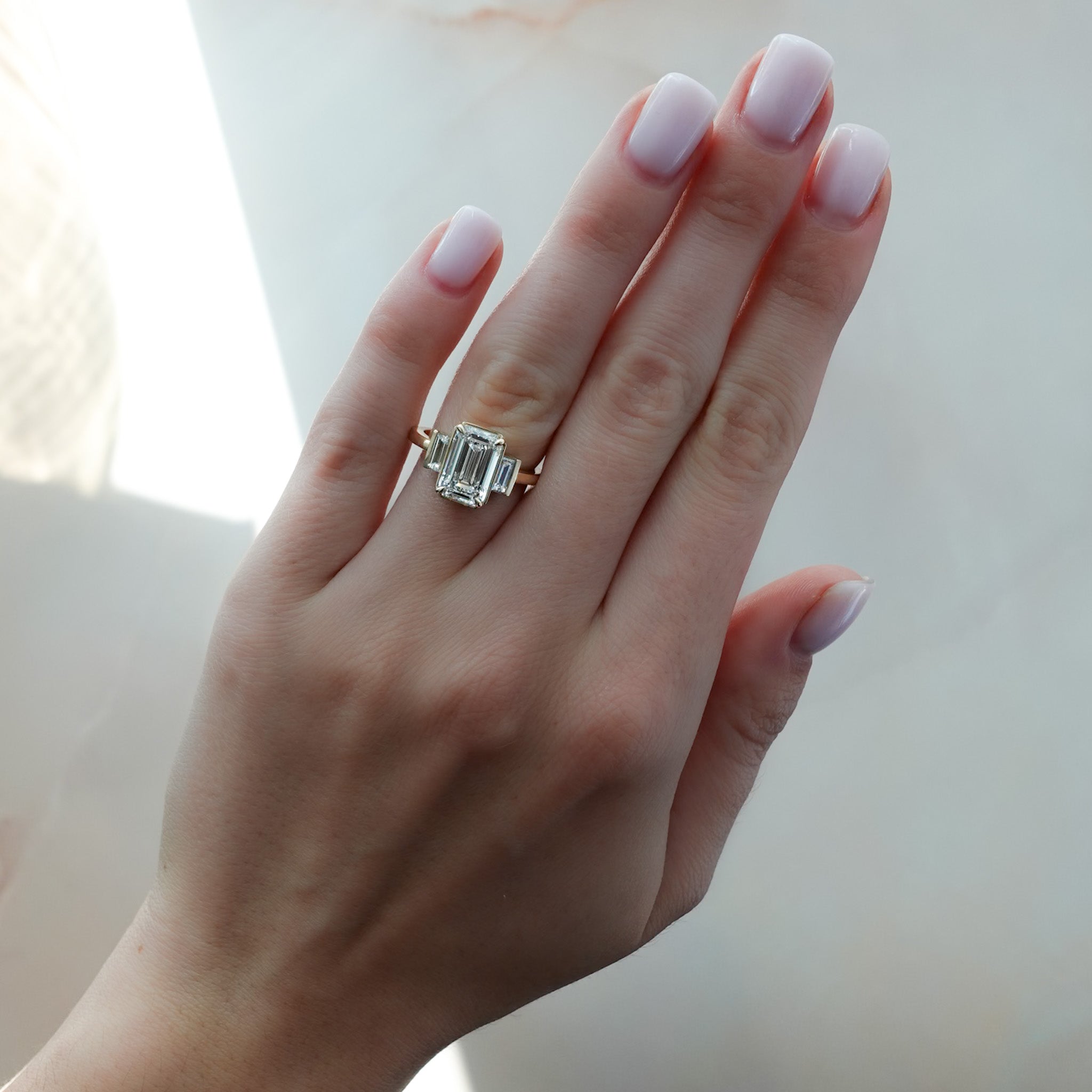 Marquise Shaped Three Stone Lab Grown Diamond Engagement Ring